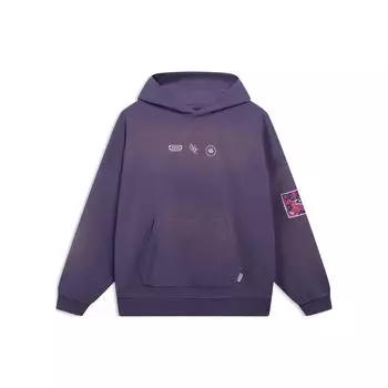 Li-Ning Толстая теплая свободная толстовка с вышитым логотипом на флисовой подкладке, топы унисекс, серо-фиолетовый AWDT243-4 2XL