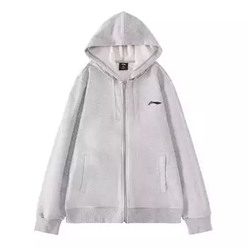 Li-Ning Толстовка с капюшоном и застежкой-молнией Campus Series с вышитым логотипом, унисекс, серая YWDU343-2 L