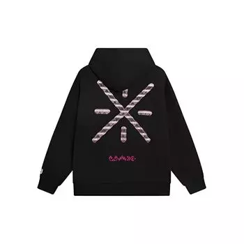 Li-Ning Толстовка с капюшоном и завязками на шнурке серии Wade с рисунком на спине унисекс, черная AWDS817-1 XL