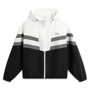 Li Ning Толстовка с капюшоном на молнии в стиле колор-блок, повседневная, свободного кроя, спортивная ветровка, мужская верхняя одежда, черная, кремово-белая AFDV701-6 M