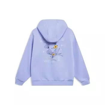 Li-Ning Толстовка с капюшоном Sports Trend Series с цветочным принтом и буквенным принтом, свободная, женская, снежно-фиолетовая, AWDT016-4 S