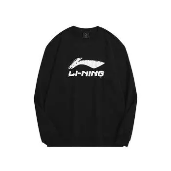 Li-Ning Толстовка с круглым вырезом и заниженной линией плеч, свободный свитер, мужская толстовка, черная AWDUH63-2 L