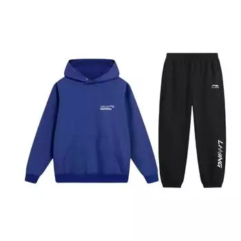 Li Ning Толстовка с приспущенным плечом, с принтом букв, с капюшоном, свободного кроя, с длинными рукавами, и эластичные брюки средней посадки, повседневный спортивный костюм AWDU013-4+YKLU208-1 M