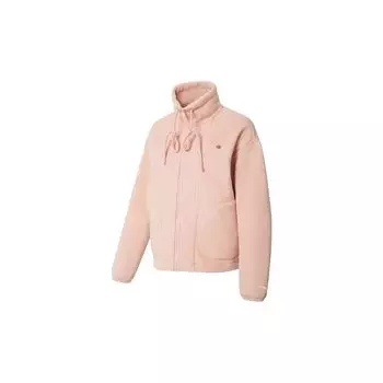 Li-Ning Training Series Кардиган с длинным рукавом и воротником-стойкой, однотонная свободная спортивная теплая флисовая куртка женская куртка, новая-туманно-розовая-розовая AFDSC90-1 L