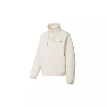 Li Ning Training Series Кардиган с длинным рукавом и воротником-стойкой, однотонная свободная спортивная теплая флисовая куртка для женщин, верхняя одежда, ванильно-белый AFDSC90-5 XL