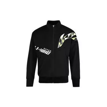 Li-Ning Training Series, куртка с большим логотипом и воротником-стойкой, мужская верхняя одежда, черная, AWDS363-1