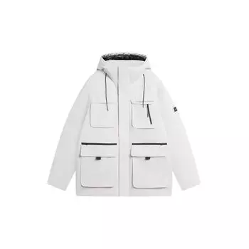 Li Ning Training Series однотонная рабочая куртка со съемным капюшоном и несколькими карманами, мужская верхняя одежда цвета шампанского и белого AYMS311-1 XL