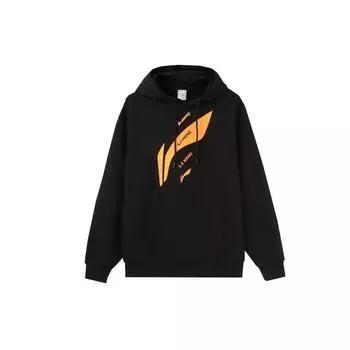 Li Ning Training Series Retro Logo Print Loose Fleece Hooded Sweatshirt Unisex Sweatshirt Black AWDRD36-6 L
