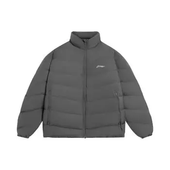 Li-Ning Тренировочная серия, однотонный пуховик с логотипом, мужская верхняя одежда, асфальтово-серый AYMS267-3 L