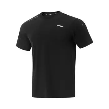 Li-Ning Training Series Solid Color Round Neck Comfortable Breathable Versatile Short Sleeve T-Shirt Men Tops Black ATSV383-1 M