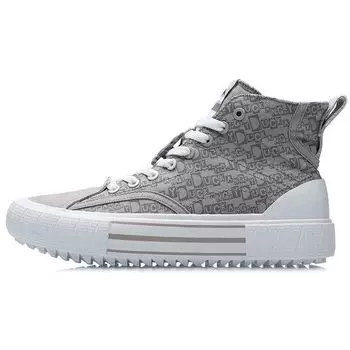 Li Ning Trendy Casual Non-Slip Wear Resistance Quick-Dry Lightweight High Top Skate Shoes Women sleeve sneakers Frost-Gray AGCR180-1 38