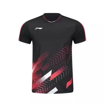 Li Ning Тренировочная серия High Street Командная Проветриваемая Соревновательная Футболка с коротким рукавом для бадминтона Мужские топы Черный AAYV043-1 S