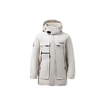 Li-Ning Тренировочная серия многокарманная ветрозащитная теплая пуховая куртка мужская верхняя одежда облачно-серый AYMR381-1 XXL