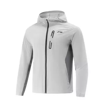 Li Ning Тренировочная серия Спортивный повседневный Минималистичный Цветной блок Ветровка с капюшоном Мужская верхняя одежда Монетный серый Сдержанный серый AFDVA85-7 M
