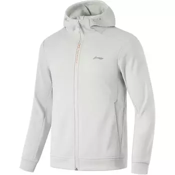 Li-Ning Трикотажная однотонная теплая флисовая толстовка с капюшоном на молнии для мужчин, цвет «капли воды», серый AWDU577-6 M