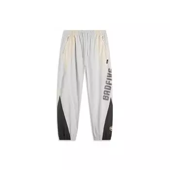 Li-Ning Трикотажные спортивные брюки Badfive Color Block Letter средней посадки с манжетами и завязками, мужские брюки Mist-Gray AYKU391-1 M