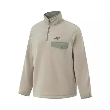 Li Ning Удобная дышащая флисовая теплая толстовка с воротником-стойкой с буквами Мужская толстовка пыльно-серого цвета AWDUA17-6 2XL