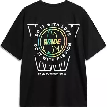 Li-Ning Удобная дышащая свободная футболка с коротким рукавом и принтом букв Wade Series, мужские топы, черная, AHSU169-1 M