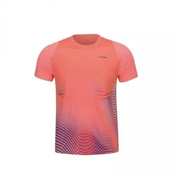 Li-Ning Удобная полосатая круглая горловина свитер с коротким рукавом дышащая быстросохнущая рубашка для бадминтона для мужчин розовая AAYS059-2 L