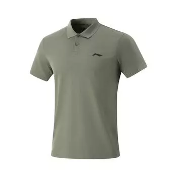 Li Ning Удобная Повседневная Минималистичная Однотонная Универсальная Футболка-поло с коротким рукавом Мужские топы Чайно-зеленый APLV037-6 L