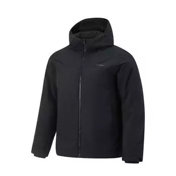 Li Ning Удобная Повседневная Минималистичная Пуховая Куртка на Молнии с Капюшоном Мужская Верхняя Одежда Черная AYMU571-4 XL