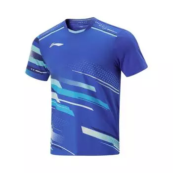 Li-Ning Удобная Повседневная Простая Футболка с Коротким Рукавом и Цветными Блоками Мужские Топы Ярко-Синий AAYV085-2 M