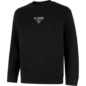 Li Ning Удобная повседневная простая круглая горловина пуловер свитшот мужская толстовка черная AWDU711-3 S