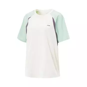 Li-Ning Удобная Повседневная Простая Свободная Быстросохнущая Футболка с Круглым Вырезом и Коротким Рукавом Женские Топы Молочно-Белый Пыльно-Зеленый ATSV132-5 XL