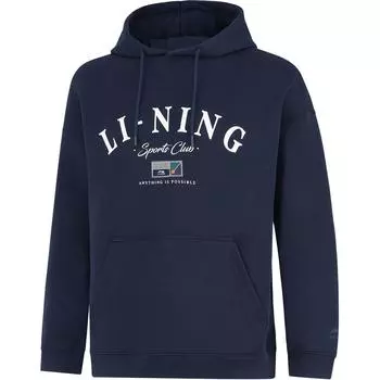Li Ning Удобная повседневная простая свободная толстовка с капюшоном Мужские толстовки темно-синего цвета AWDU713-5 L