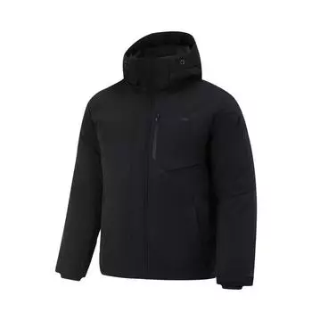 Li Ning Удобная повседневная простая теплая куртка-пуховик с капюшоном на молнии средней длины для мужчин, верхняя одежда, черный цвет AYMU565-1 2XL