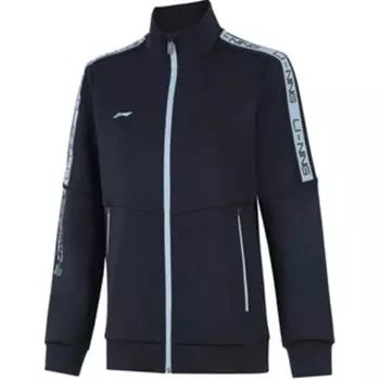 Li Ning Удобная повседневная простая толстовка с буквенным принтом и воротником-стойкой на молнии Кардиган Женская толстовка Легендарно-синяя AWDUA80-7 S
