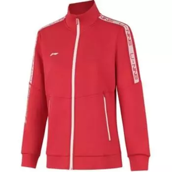 Li Ning Удобная повседневная простая толстовка с буквенным принтом и воротником-стойкой на молнии Кардиган Женская толстовка Bull-Red AWDUA80-5 L