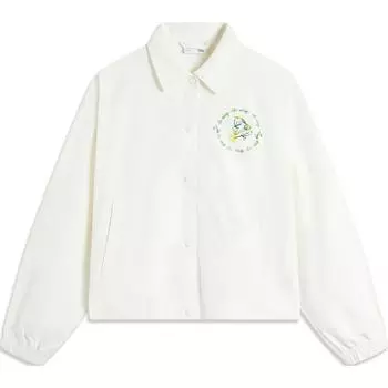 Li Ning Удобная повседневная свободная куртка-поло с принтом животных, женские куртки цвета не совсем белого AFDU358-1 S