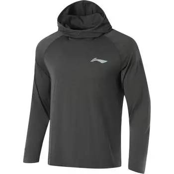 Li-Ning Удобная повседневная толстовка с капюшоном и длинным рукавом с принтом, мужская футболка, темно-серый цвет ATLU125-1 L