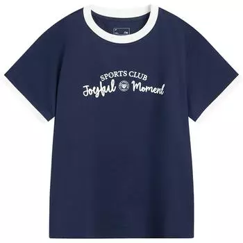 Li-Ning Удобная Простая Футболка с Круглым Вырезом и Коротким Рукавом Свободного Кроя Женские Топы Темно-Синий AHSV472-6 XS