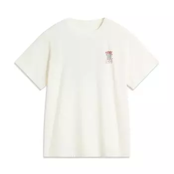 Li Ning Удобная Простая Универсальная Футболка с Принтом Букв, Круглым Вырезом, Свободного Кроя, Модная, с Коротким Рукавом, Женские Топы, Молочно-Белый AHSU646-1 XL