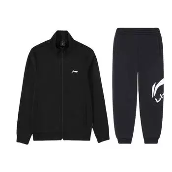 Li Ning Удобная простая универсальная куртка с длинным рукавом из флиса с фирменным логотипом и буквенным принтом, длинные брюки, повседневный спортивный костюм AWDUH51-1+AKLSG51-3 XL