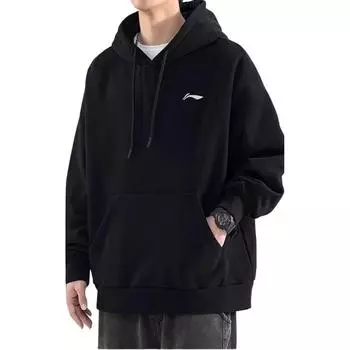 Li Ning Удобная свободная толстовка с капюшоном для мужчин, черные YWDU353-1 S