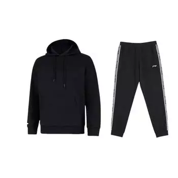 Li-Ning Удобная толстовка с капюшоном Дышащая с манжетами Теплые длинные брюки Повседневный спортивный костюм Унисекс толстовка, брюки AWDUD09-1+YKLU333-1 L