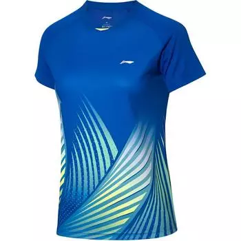 Li-Ning Удобная женская футболка с круглым вырезом и коротким рукавом, кристально-голубая AAYQ074-1 S