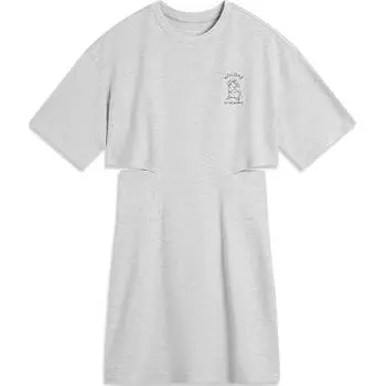 Li Ning Удобное дышащее платье с круглым вырезом и коротким рукавом с буквенным принтом Женские платья Цветочно-серый ASKU162-2 L