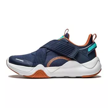 Li Ning Удобные амортизирующие прочные низкие детские повседневные туфли Детские повседневные туфли Синие оранжевые YKCU128-5 33