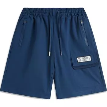 Li-Ning Удобные дышащие прямые повседневные шорты Wade Series Letter со средней талией и шнурком, мужские шорты темно-синего цвета AKSU755-4 M