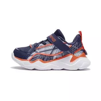 Li Ning Удобные нескользящие амортизирующие износостойкие дышащие легкие спортивные туфли детские кроссовки темно-синего цвета YKNR136-3 26