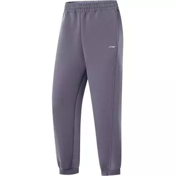 Li Ning удобные повседневные универсальные однотонные трикотажные спортивные брюки женские низ темно-серый фиолетовый AKLU924-3 M