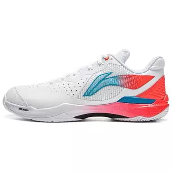 Li-Ning Удобные простые легкие кроссовки для бадминтона Rebound с низким верхом унисекс белые красные AYZU015-2 41