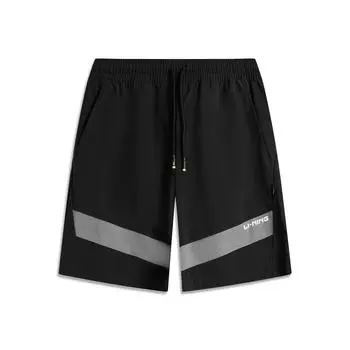 Li Ning Удобные Простые Универсальные Шорты с Цветными Блоками, Средней Посадки, на Шнурке, Повседневные, Мужские шорты, Черные AKSV459-3 S