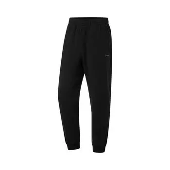 Li Ning Удобные универсальные свободные прямые спортивные брюки со средней посадкой на флисовой подкладке, трикотажные брюки унисекс, черные AKLUA57-1 L