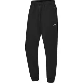 Li-Ning Удобные влагоотводящие дышащие повседневные трикотажные спортивные брюки с манжетами для мужчин, черные AKLTA65-1 S