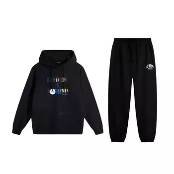 Li Ning Удобный модный спортивный костюм свободного кроя с принтом букв, толстовка с капюшоном и длинным рукавом, брюки на кулиске со средней посадкой, унисекс, спортивные костюмы AWDV245-1+AKLU939-4 S